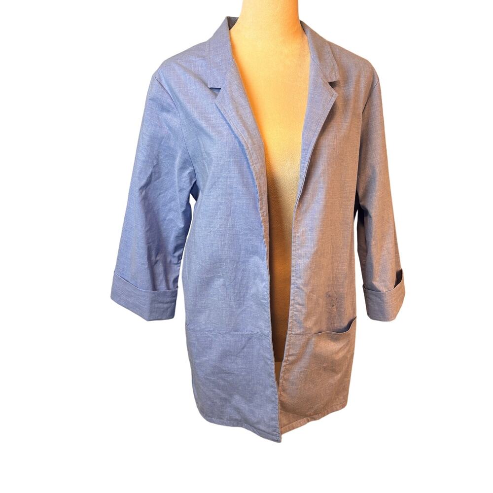 Vintage Season Ticket Open Blazer Chambray Blue Pockets Notched Lapel Medium